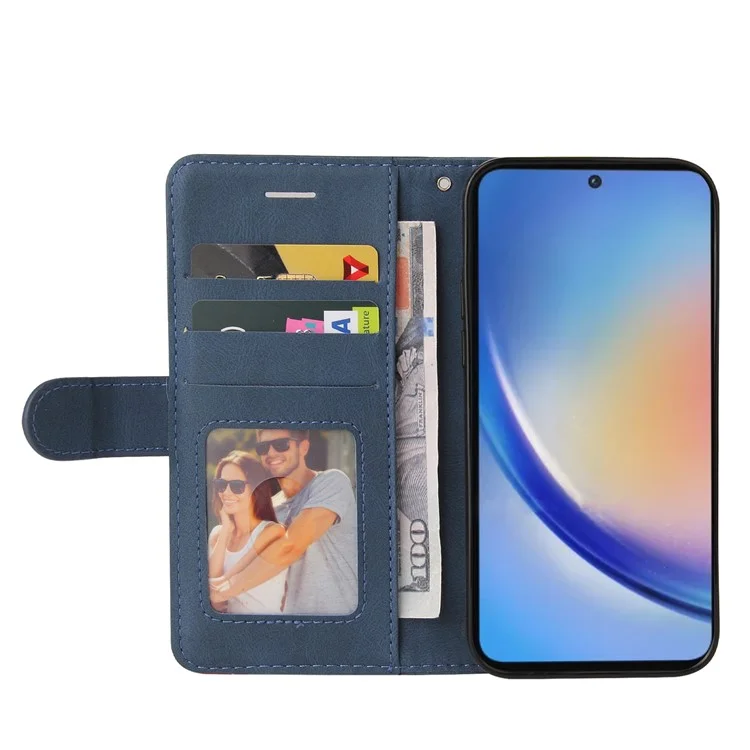 KT Leather Series-1 für Samsung Galaxy A35 5G Brieftasche Hülle Zweifarbiges Leder-Cover - Blau