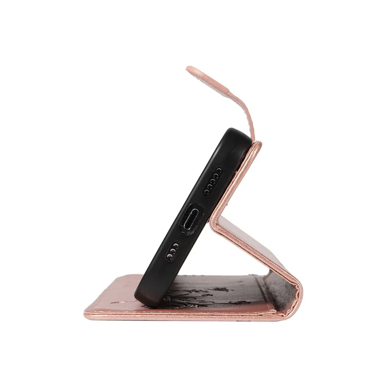 For Samsung Galaxy A55 5G PU Leather Cases Flower Pattern Wallet Stand Phone Cover with Strap - Rose Gold