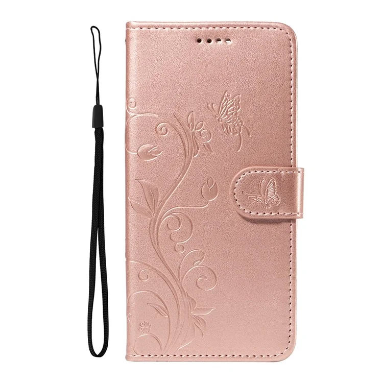 For Samsung Galaxy A55 5G PU Leather Cases Flower Pattern Wallet Stand Phone Cover with Strap - Rose Gold