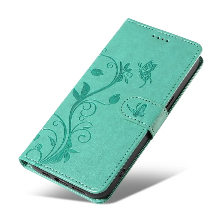 For Samsung Galaxy A35 5G PU Leather Cases Flower Pattern Wallet Stand Phone Cover with Strap - Green
