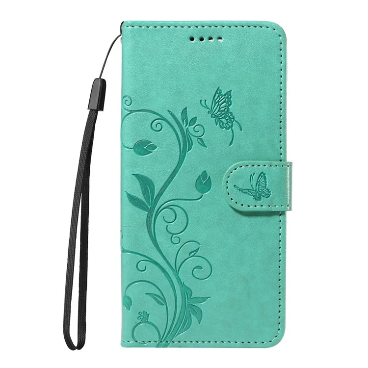 For Samsung Galaxy A35 5G PU Leather Cases Flower Pattern Wallet Stand Phone Cover with Strap - Green