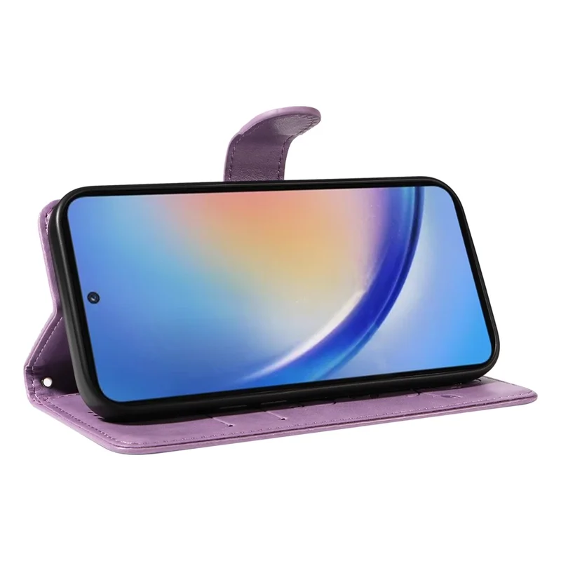 For Samsung Galaxy A35 5G PU Leather Cases Flower Pattern Wallet Stand Phone Cover with Strap - Purple