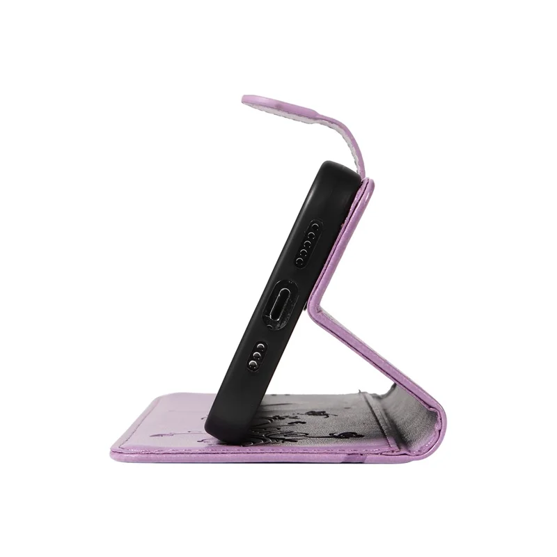 For Samsung Galaxy A35 5G PU Leather Cases Flower Pattern Wallet Stand Phone Cover with Strap - Purple