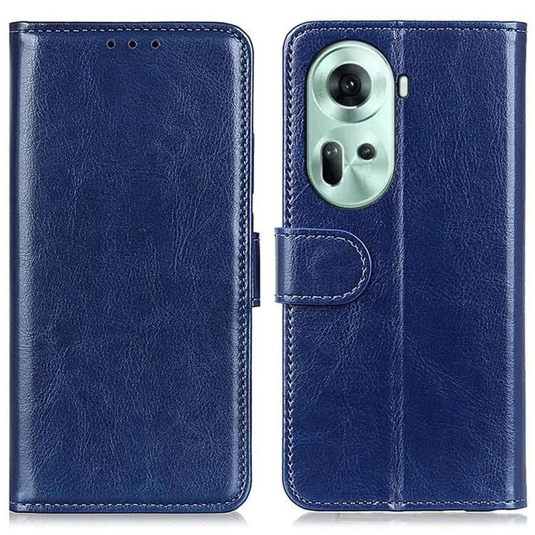 Para Oppo Reno11 5G (Global) Leather Case Wallet Flip Phone Cover Crazy Horse Texture - Blue