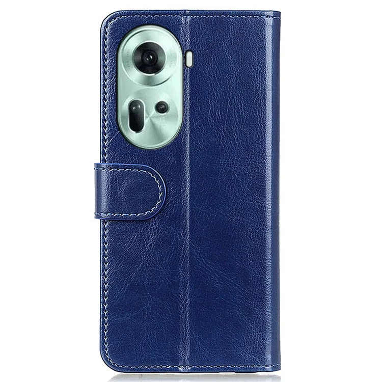 Para Oppo Reno11 5G (Global) Leather Case Wallet Flip Phone Cover Crazy Horse Texture - Blue