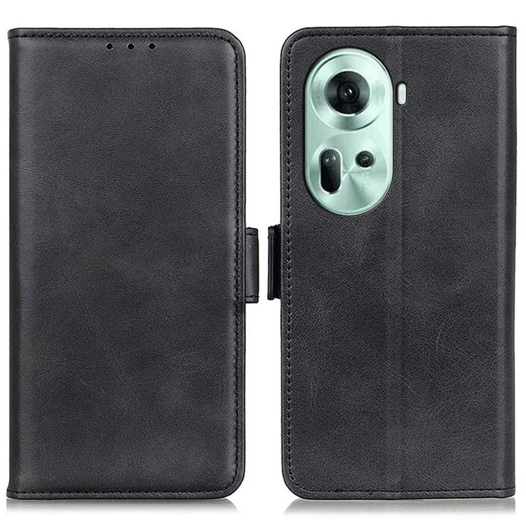 Para Oppo Reno11 5G (Global) Funda de teléfono de cuero con textura de vaca con soporte plegable y billetera - Negro