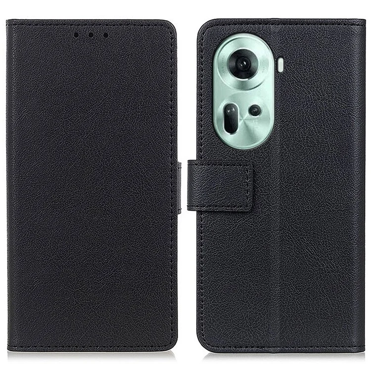 For Oppo Reno11 5G (Global) Leather Case Wallet Phone Cover Full Protection - Black