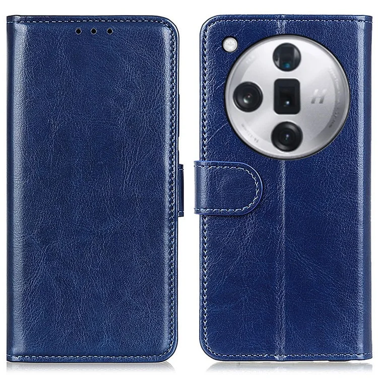 Pour Oppo Find X7 Pro / Find X7 Ultra Crazy Horse Texture Leather Phone Case Wallet Card Slots - Bleu
