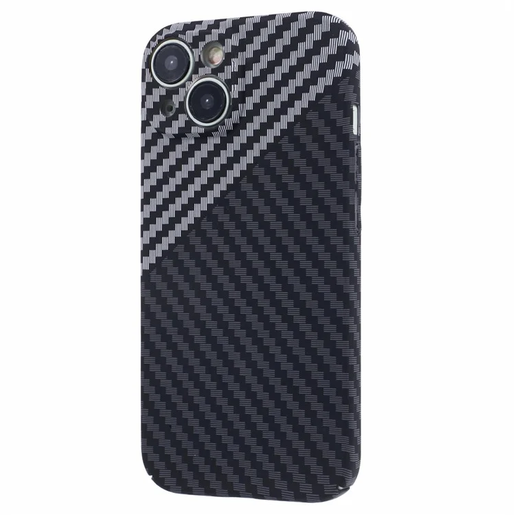Funda de teléfono PC para iPhone 15 con textura de fibra de carbono, funda protectora - Negro+Blanco