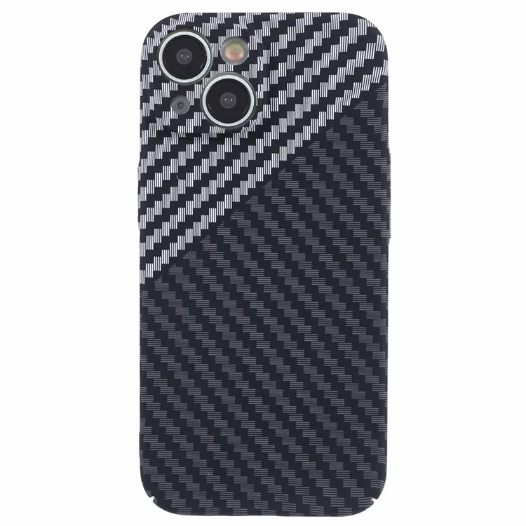 Funda de teléfono PC para iPhone 15 con textura de fibra de carbono, funda protectora - Negro+Blanco