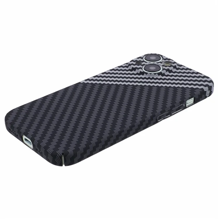 Funda de teléfono PC para iPhone 15 con textura de fibra de carbono, funda protectora - Negro+Blanco