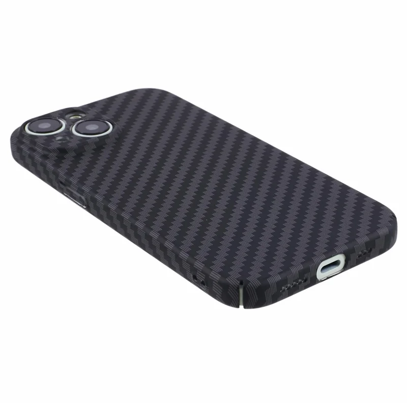 For iPhone 15 PC Phone Case Carbon Fiber Texture Protective Phone Cover - Black