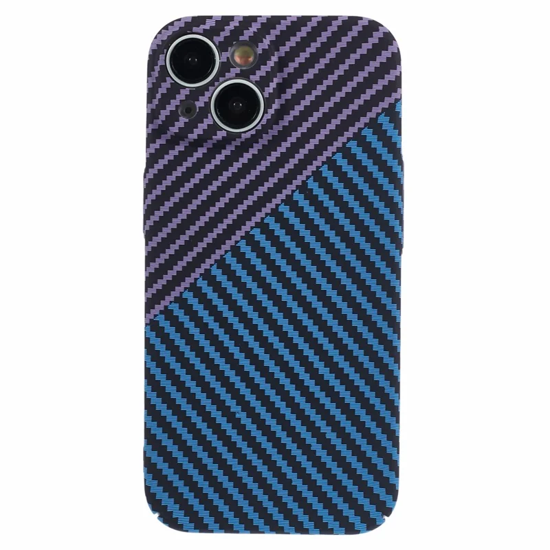 Hard PC Case for iPhone 13 Phone Cover Carbon Fiber Texture Splicing Color - Blue+Purple
