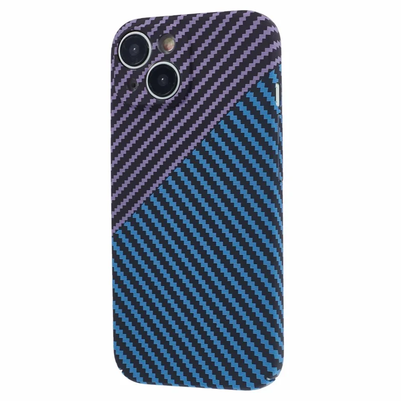 Hard PC Case for iPhone 13 Phone Cover Carbon Fiber Texture Splicing Color - Blue+Purple