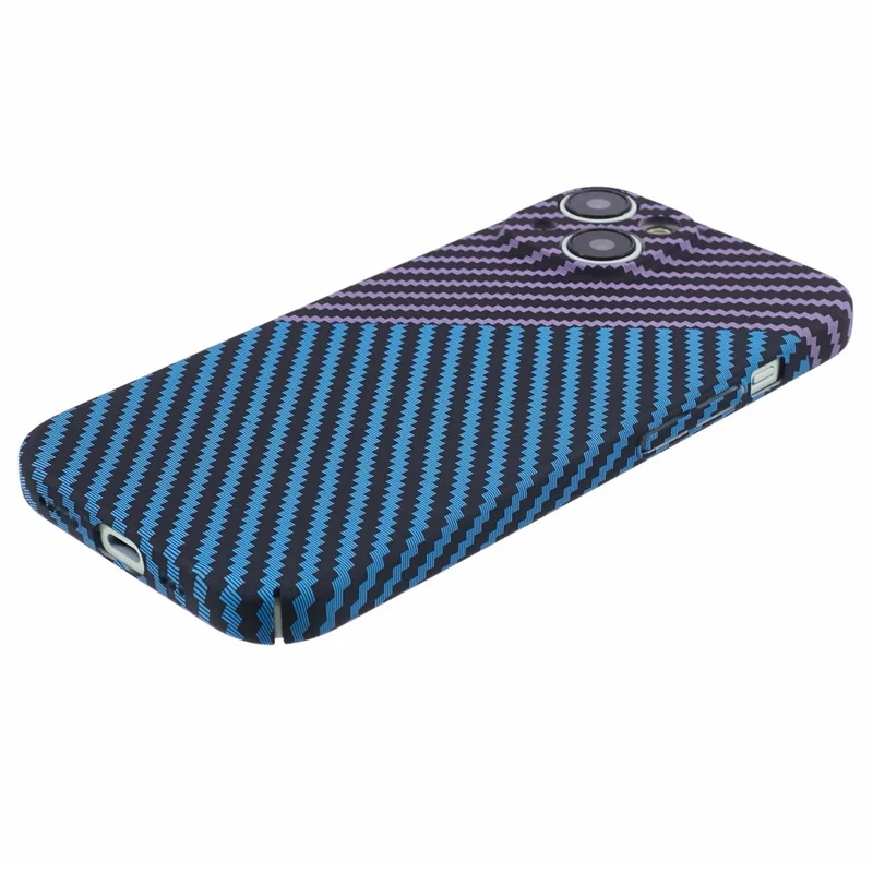 Hard PC Case for iPhone 13 Phone Cover Carbon Fiber Texture Splicing Color - Blue+Purple