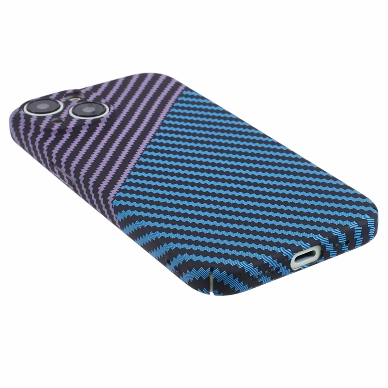 Hard PC Case for iPhone 13 Phone Cover Carbon Fiber Texture Splicing Color - Blue+Purple