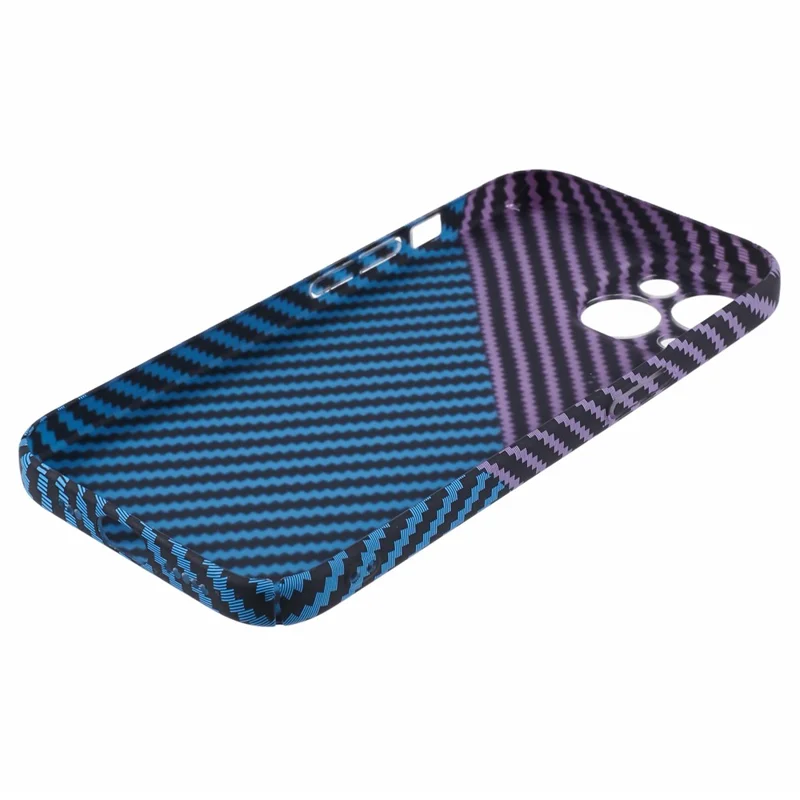 Hard PC Case for iPhone 13 Phone Cover Carbon Fiber Texture Splicing Color - Blue+Purple