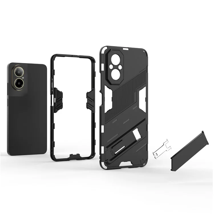 For Realme C67 4G Kickstand Case TPU+PC Protective Phone Cover - Black