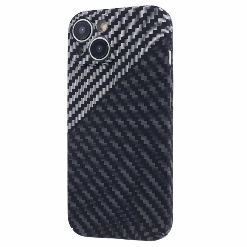 For iPhone 14 Phone Cover Carbon Fiber Texture Color Splicing PC Hard Case - Black+White
