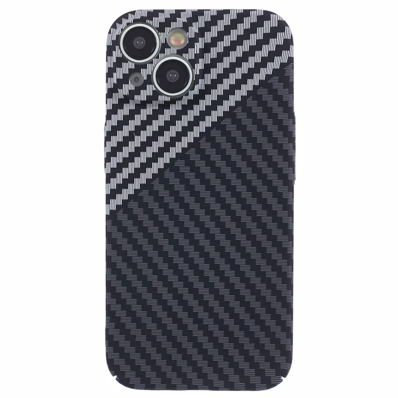 For iPhone 14 Phone Cover Carbon Fiber Texture Color Splicing PC Hard Case - Black+White