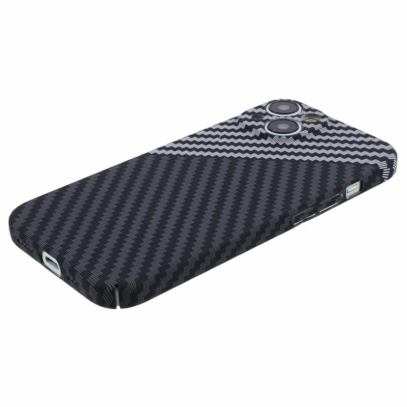 For iPhone 14 Phone Cover Carbon Fiber Texture Color Splicing PC Hard Case - Black+White