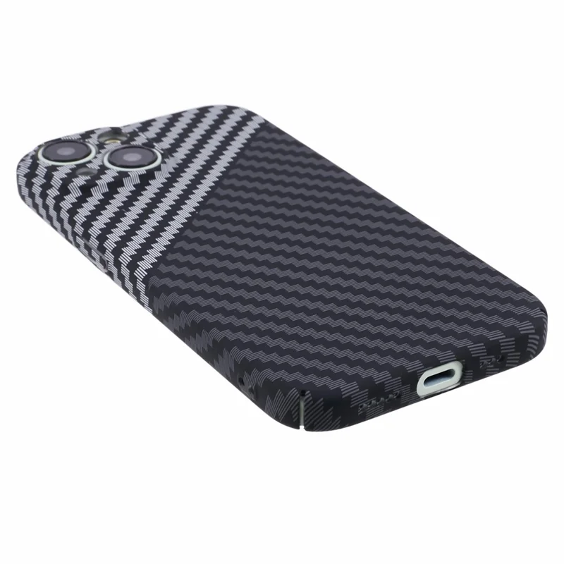 For iPhone 14 Phone Cover Carbon Fiber Texture Color Splicing PC Hard Case - Black+White