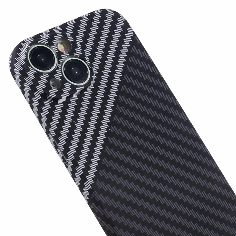 For iPhone 14 Phone Cover Carbon Fiber Texture Color Splicing PC Hard Case - Black+White