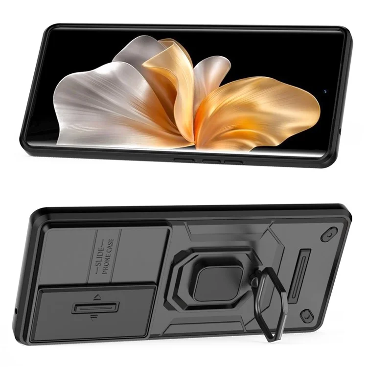 Für vivo S18 5G Case Stoßfeste PC + TPU-Rückabdeckung mit Schiebe-Kameradeckel - Schwarz