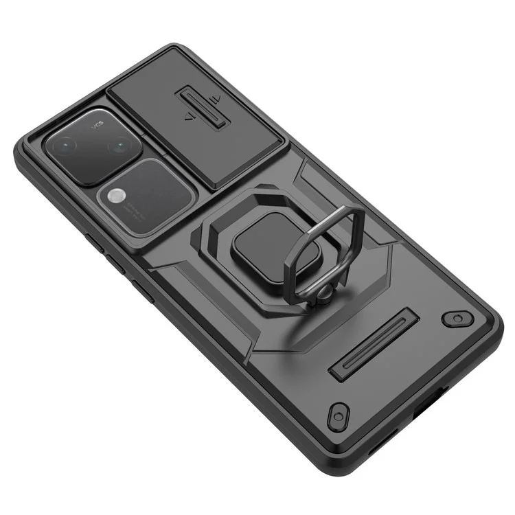 Für vivo S18 5G Case Stoßfeste PC + TPU-Rückabdeckung mit Schiebe-Kameradeckel - Schwarz
