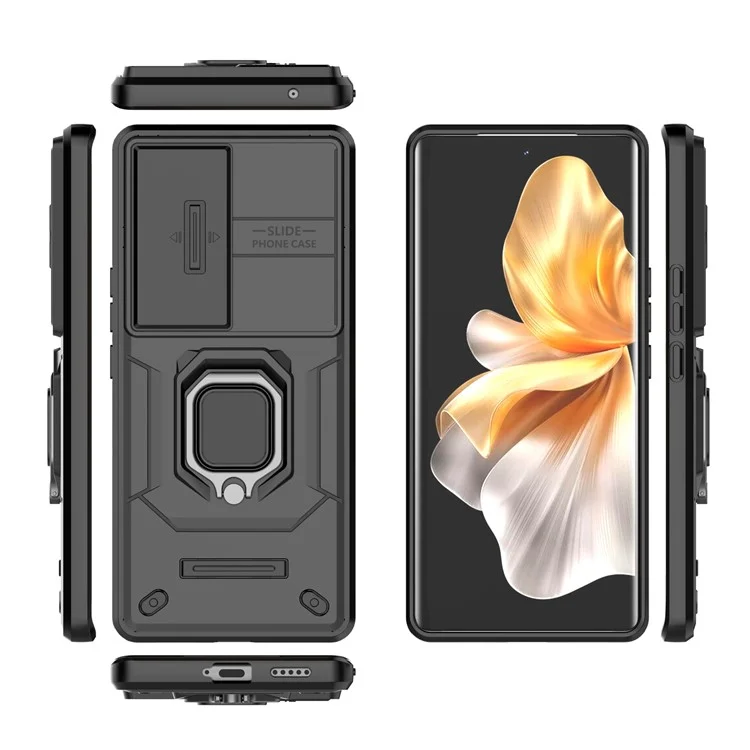 Für vivo S18 5G Case Stoßfeste PC + TPU-Rückabdeckung mit Schiebe-Kameradeckel - Schwarz