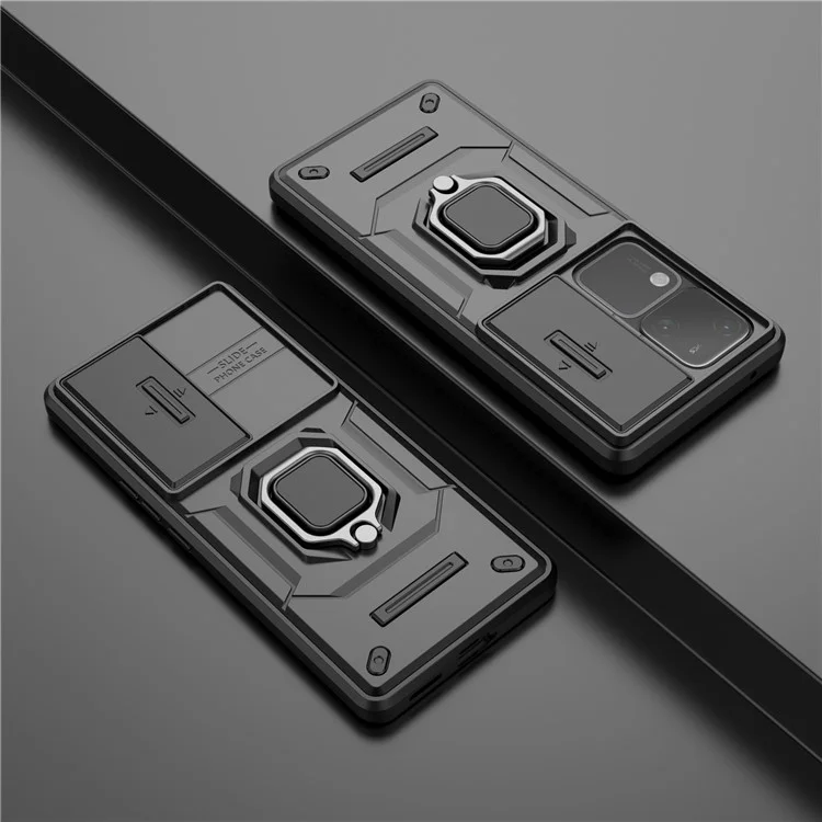 Für vivo S18 5G Case Stoßfeste PC + TPU-Rückabdeckung mit Schiebe-Kameradeckel - Schwarz