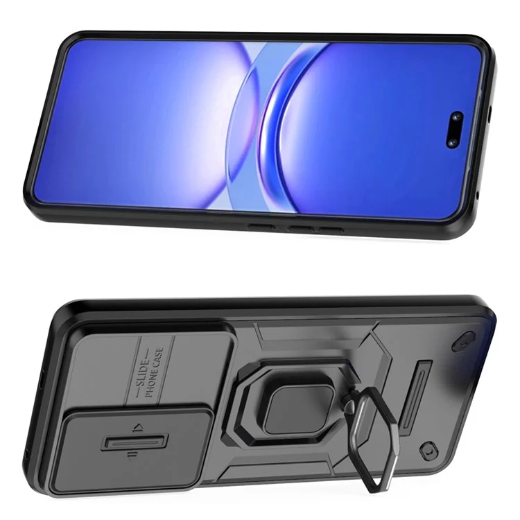 Para Huawei nova 12 Pro 5G / nova 12 Ultra 5G Capa de Slide Lens Lid PC+TPU Suporte Telefone Capa Traseira - Preto