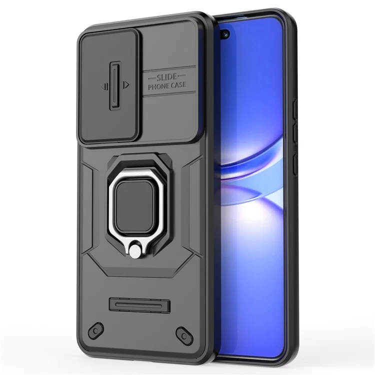 Para Huawei nova 12 Pro 5G / nova 12 Ultra 5G Capa de Slide Lens Lid PC+TPU Suporte Telefone Capa Traseira - Preto