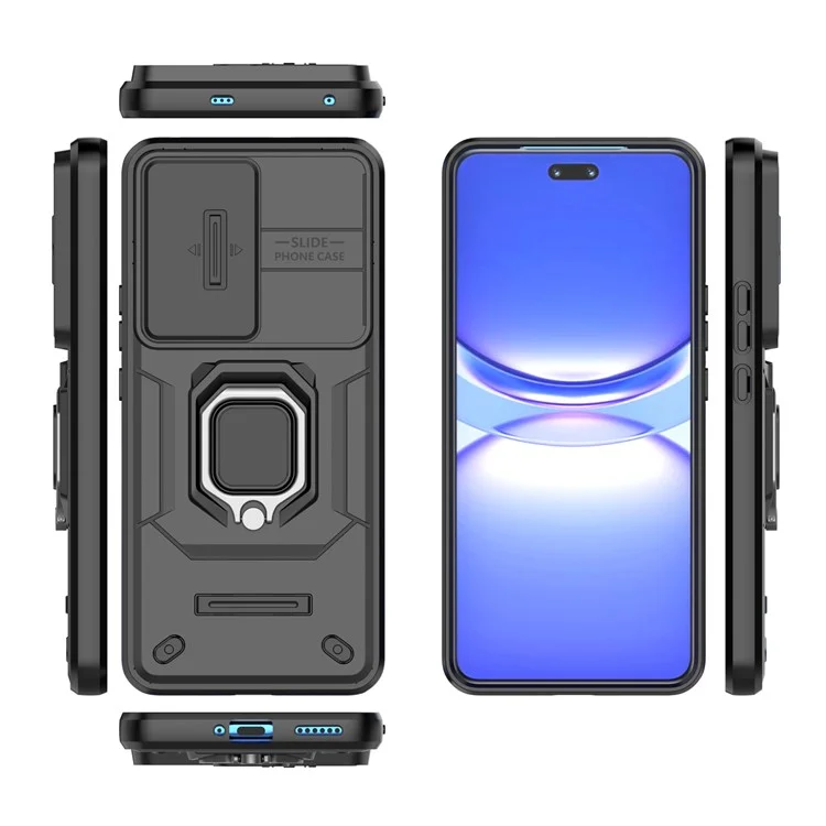 Para Huawei nova 12 Pro 5G / nova 12 Ultra 5G Capa de Slide Lens Lid PC+TPU Suporte Telefone Capa Traseira - Preto