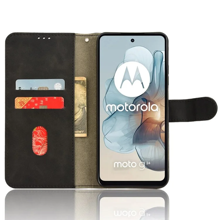 For Motorola Moto G34 5G Leather Case Wallet Phone Cover Skin-touch Texture - Black