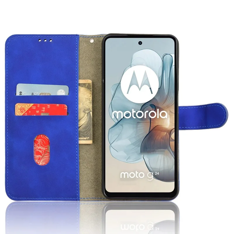 For Motorola Moto G45 5G / G34 5G Leather Case Wallet Phone Cover Skin-Touch Texture - Blue