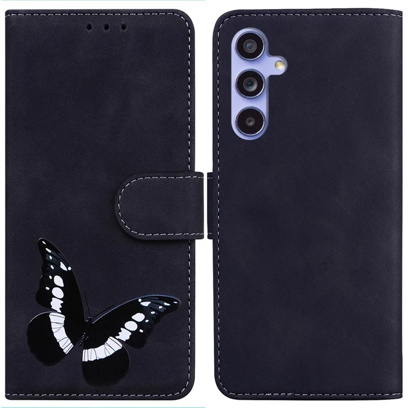 For Samsung Galaxy A35 5G Case Wallet Phone Leather Cover Butterfly Printing - Black