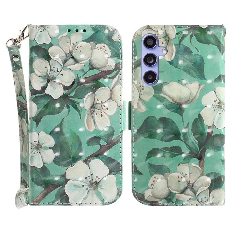 Funda para Samsung Galaxy A35 5G Caso Impresión en 3D Patrón Cartera Funda de Teléfono con Correa - Flores en Acuarela