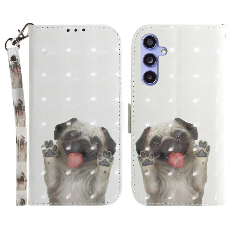 For Samsung Galaxy A35 5G Case 3D Pattern Print Wallet Phone Cover with Strap - Pug