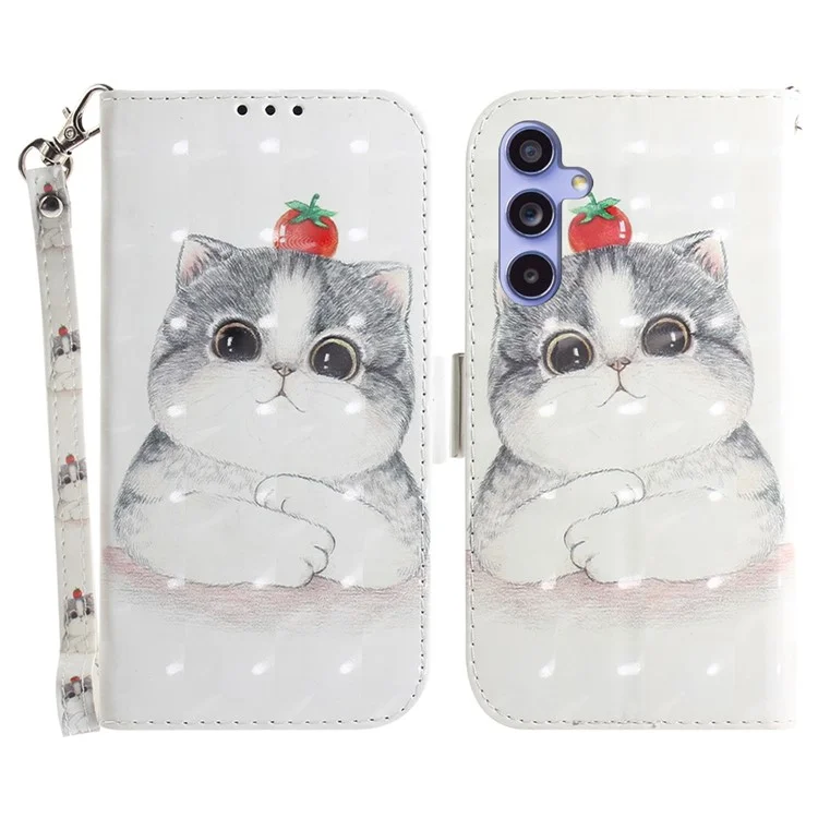For Samsung Galaxy A55 5G Case Wallet Leather Cover 3D Pattern Print with Strap - Cute Cat