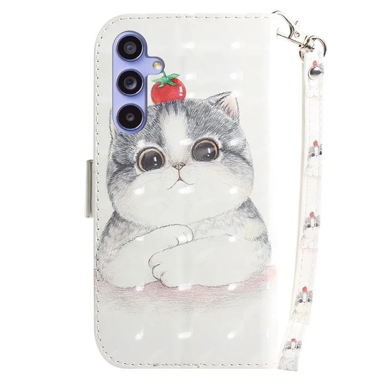For Samsung Galaxy A55 5G Case Wallet Leather Cover 3D Pattern Print with Strap - Cute Cat