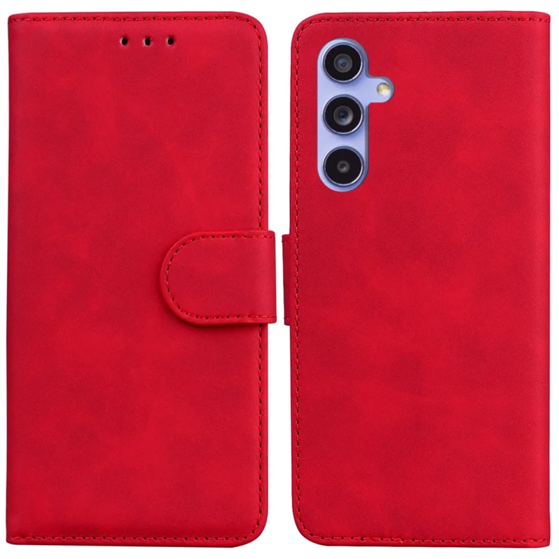 For Samsung Galaxy A35 5G Case Solid Color Leather Phone Cover with Wallet - Red