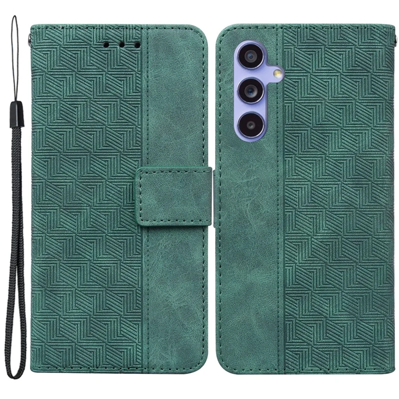 For Samsung Galaxy A55 5G Wallet Case PU Leather Stand Cover Geometry Pattern - Green