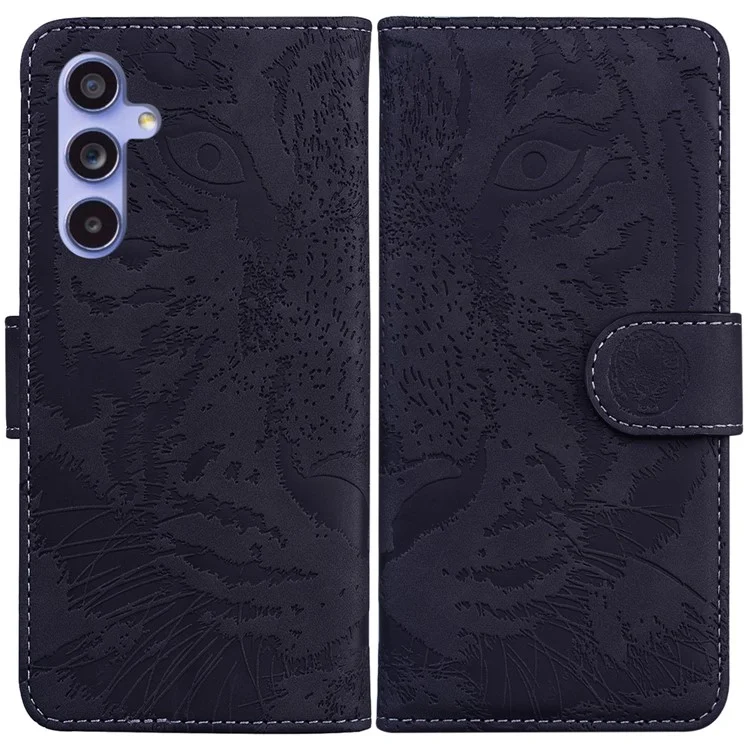 Für Samsung Galaxy A35 5G Case Tiger Pattern Geprägtes Lederhandy-Cover - Schwarz
