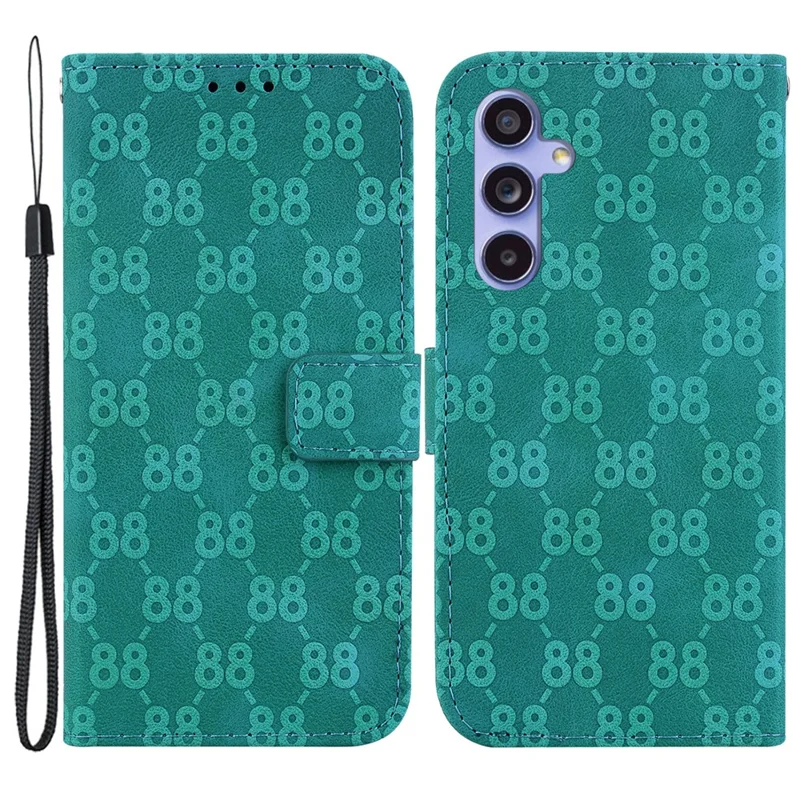 For Samsung Galaxy A55 5G Case Double 8-Shape Imprinted Leather Cover with Wallet - Green