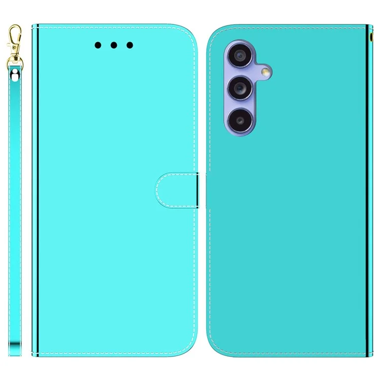 Para el caso de Samsung Galaxy A55 5G Leather Case Mirror-Like Surface Wallet Cover con correa - Cian