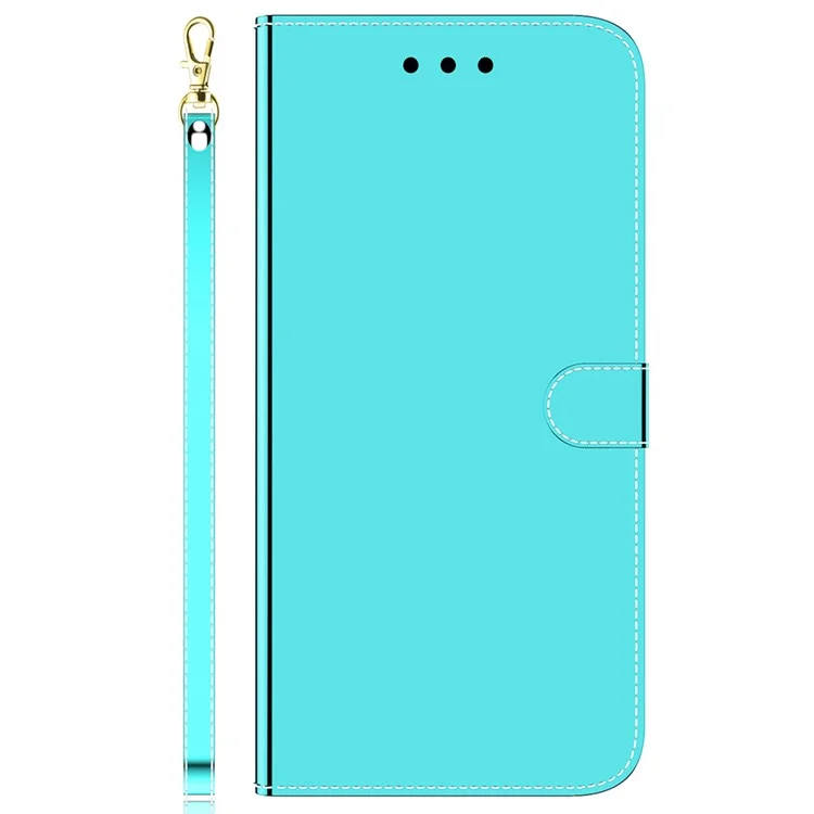 Para el caso de Samsung Galaxy A55 5G Leather Case Mirror-Like Surface Wallet Cover con correa - Cian