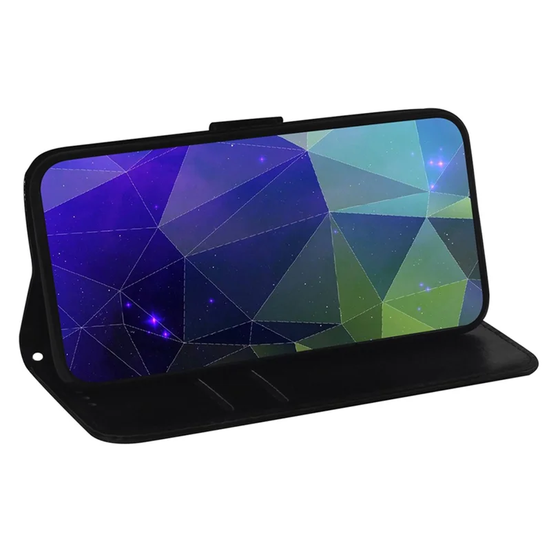 For Samsung Galaxy A55 5G Leather Case Mirror-Like Surface Wallet Cover with Strap - Black