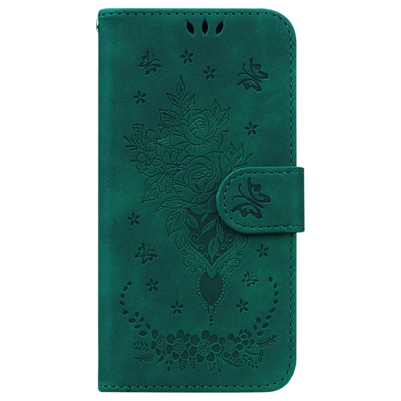 Для Samsung Galaxy A55 5G Кожаный чехол Rose Butterfly Imprinted Phone Cover - Зеленый