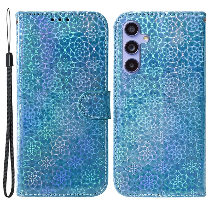 Per il Samsung Galaxy A35 5G Custodia Colore Solido Fiore Scintillante Cover con supporto telefono - Blu